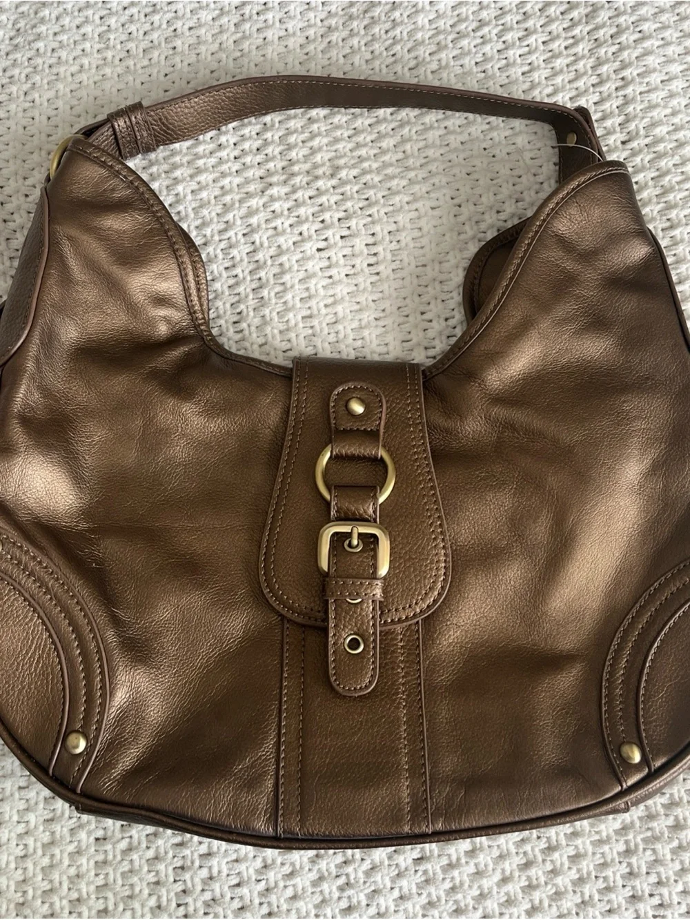 Coldwater Creek Metallic Brown Leather Hobo Studded Bag Buckle Accent Y2K Boho